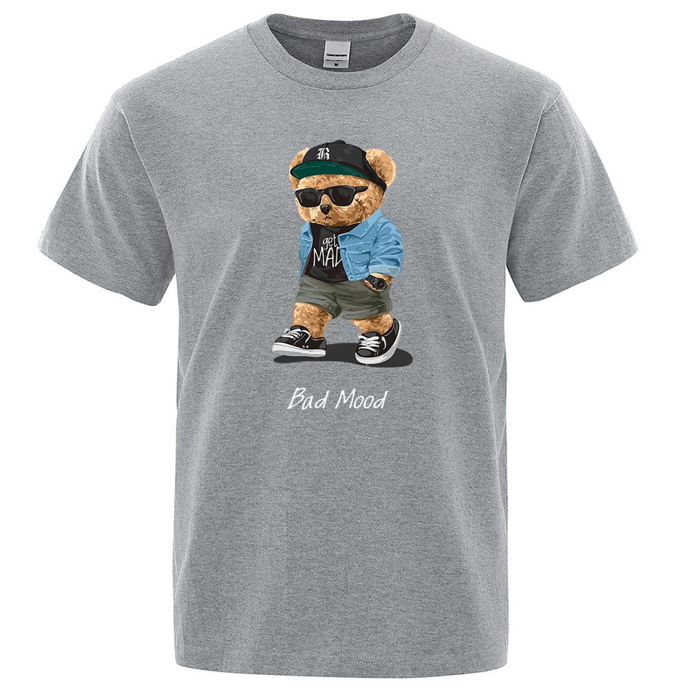 Summer Casual T Shirt Get Mad Bad Mood Walking Silent Ted Bear Short Sleeve Mens T-shirt Hip Hop Tops Casual Brand Men Tees