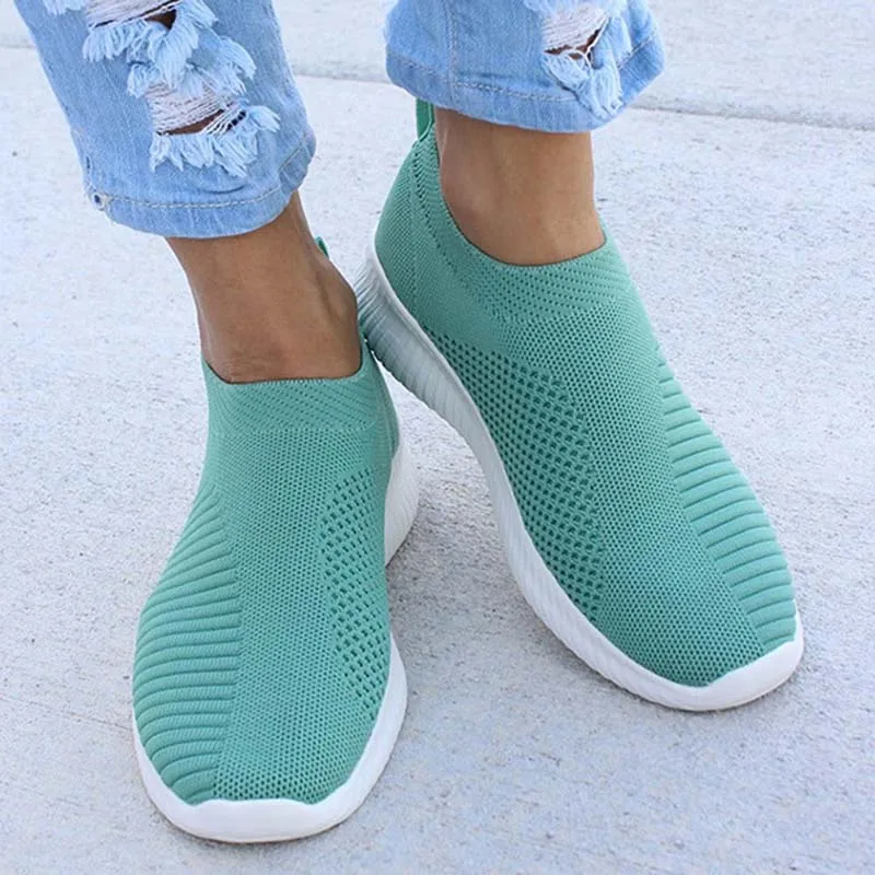 Women\'s Sneakers Casual Shoes 2024 New Fashion Breathable Solid Color Women Sneakers Slip On Sock Shoes Women Ladies Flat Shoes