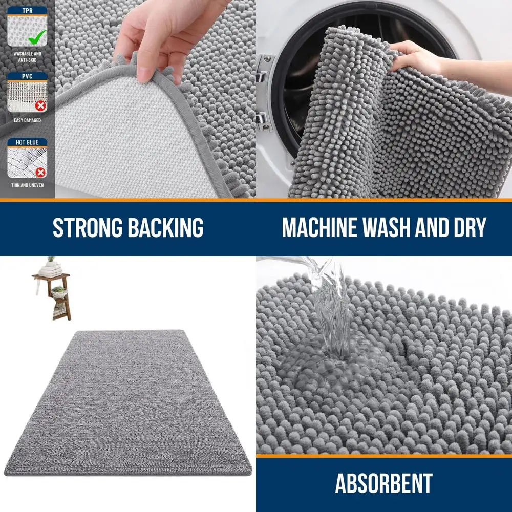 

Ультрамягкие коврики для ванной из шенилла 70x46 см с резиновой основой для быстрого высыхания и машинной стирки, серые напольные коврики для ванной комнаты