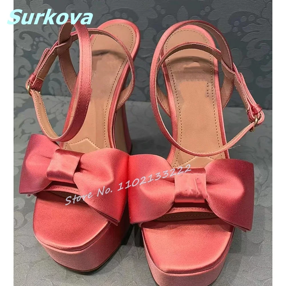 Slik Platform Sandals 2024 Newest Open Toe Butterfly Knot Square High Heels Fashion Elegant All Match Women Shoes Party Dress