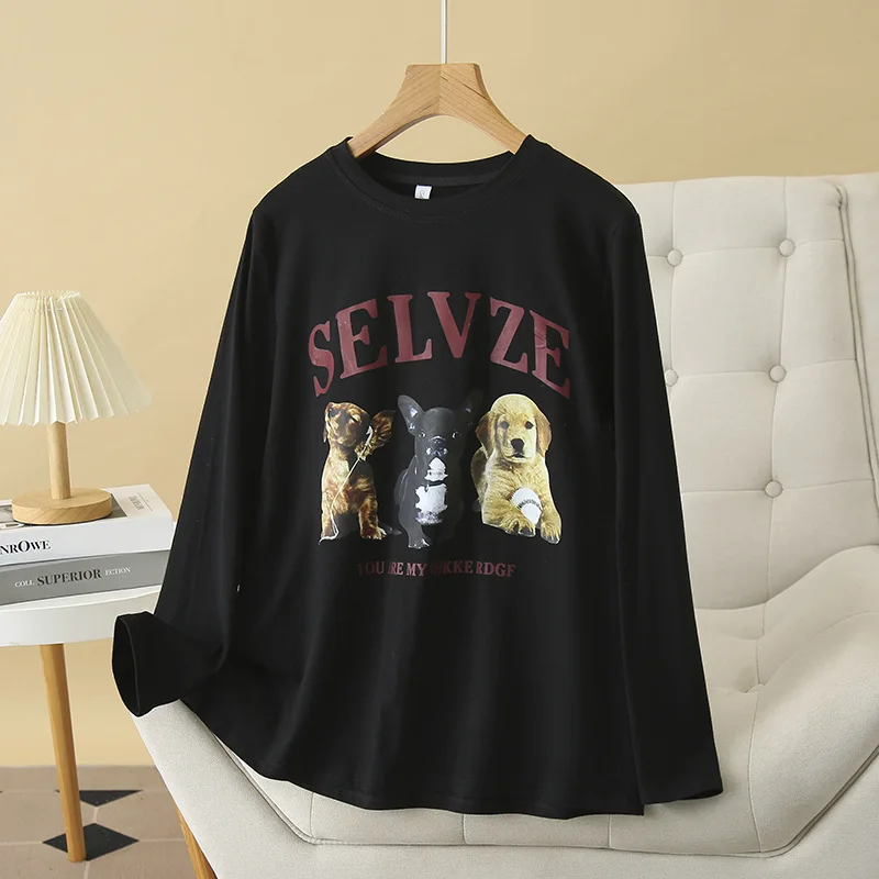 New 2025 Ladies Spring Summer Plus Size T-shirt For Women Large Size Long Sleeve O-neck Print Tops 3XL 4XL 5XL 6XL