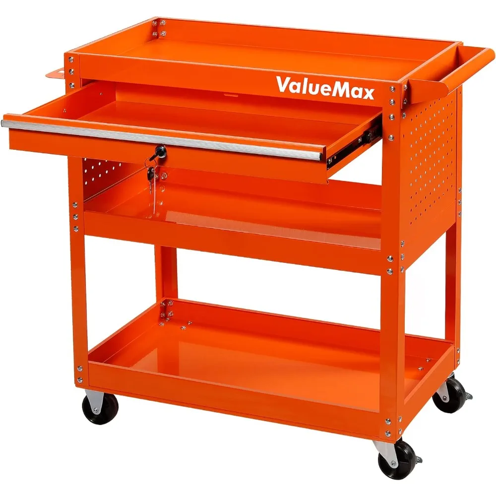 

350 LBS Rolling Tool Cart on Wheels,Screwdriver Rack,Pegboard,Orange Service Tool Cart for Mechanics,Garage, Warehouse, Workshop