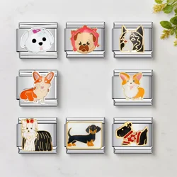 Fashion Italian Charm Bracelets Colour Y2k Cute Dogs Pets Charm Link Fit 9mm Stainless Steel DIY Making Jewelry for Women Men
