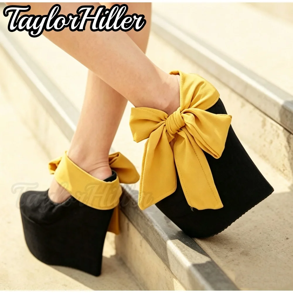 Solid Purple Butterfly-knot Wedges Sandals Satin High Heels Candy Color Women Spring Summer 2026 New Trend Shoes Red Sandalias view 2