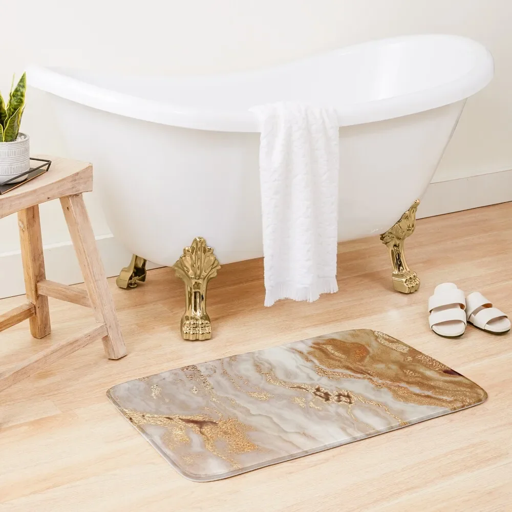

Glamorous Gold (Faux) Glitter Vein (Faux) Marble With (Faux) Copper Sparkles Bath Mat Wc Carpet Bathrooms Bathtub Carpet Mat