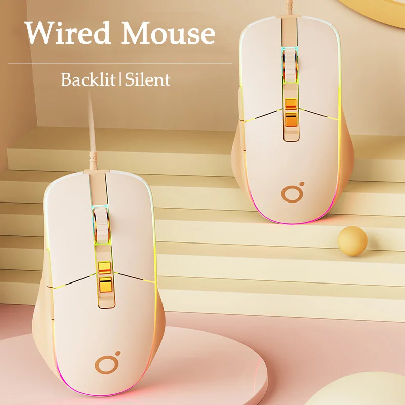 New USB Wired Gaming Mouse Ergonomic 7200DPI RGB Backlit Pink Mice Silent Optical Girl Gamer Mause For Office Laptop PC Computer