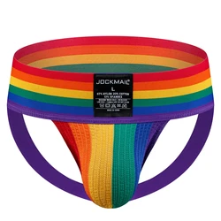 Sexy Men Tanga Jockstrap Slip Homme Bikini Cueca Gay Underwear Underpants Calzoncillos Low-waisted Breathable Rainbow