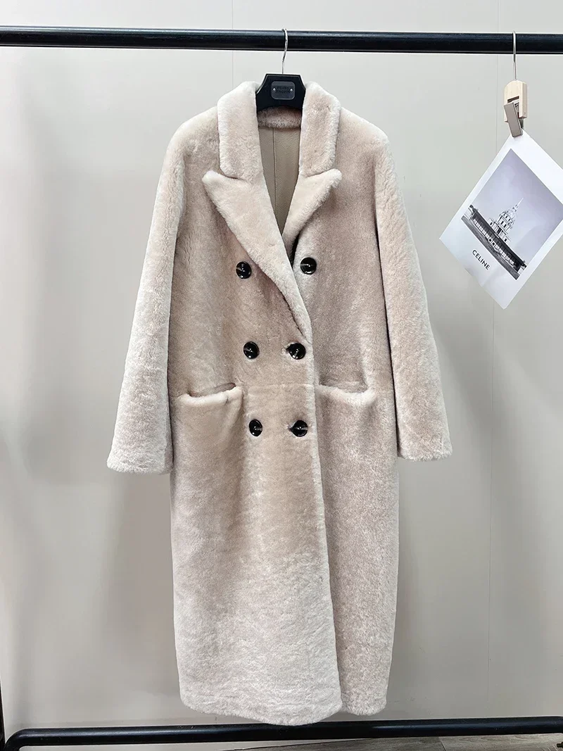 Manteaux de fourrure en laine véritable pour femmes, vêtements d\'hiver en fourrure naturelle, vestes longues en fourrure pour femmes, vêtements