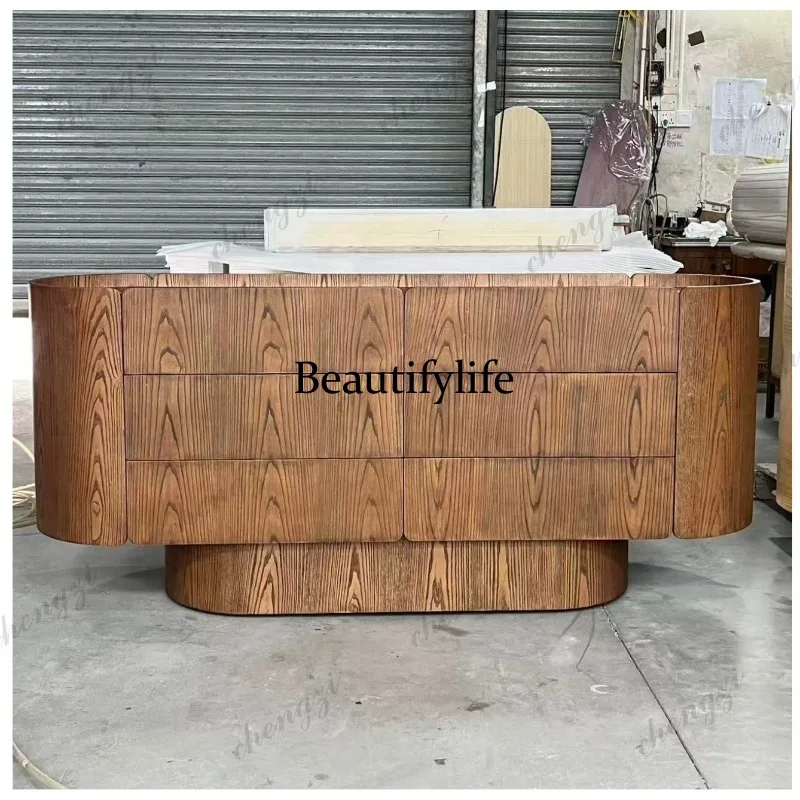 Designer solid wood dining side cabinet, locker, living room high-end log color storage cabinet