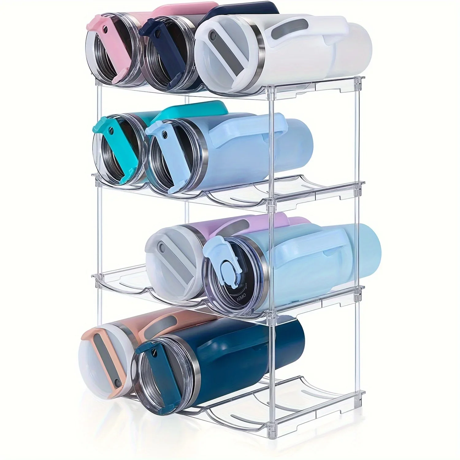 2/3/4 Layer Stackable Bottles Drinks Organizer Shelf - Clear Plastic Water Bottle Organizer- for Kitchen Countertop, Cabinet