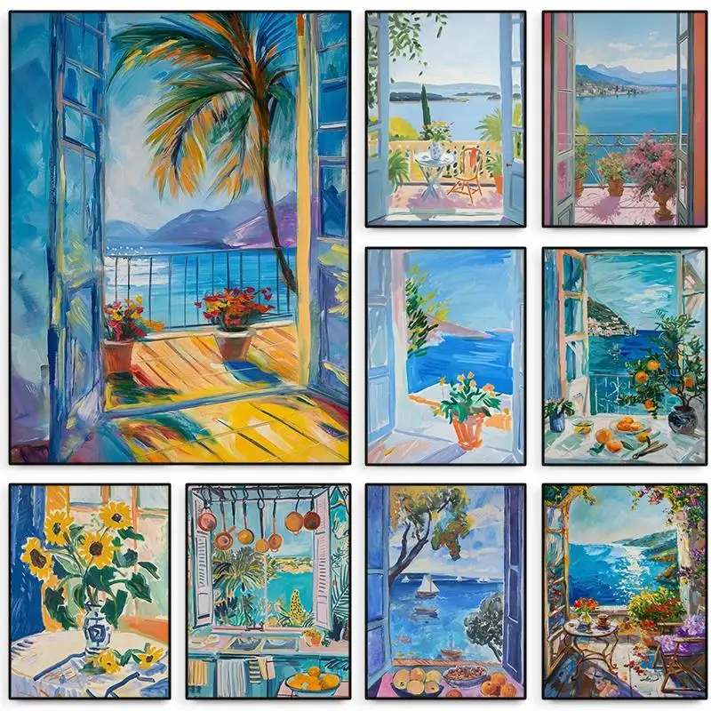 Henri Matisse Open Window Ocean Seascape Canvas Wall Art  Colorful Coastal Painting for Living Room Decor Modern Poster Prints f