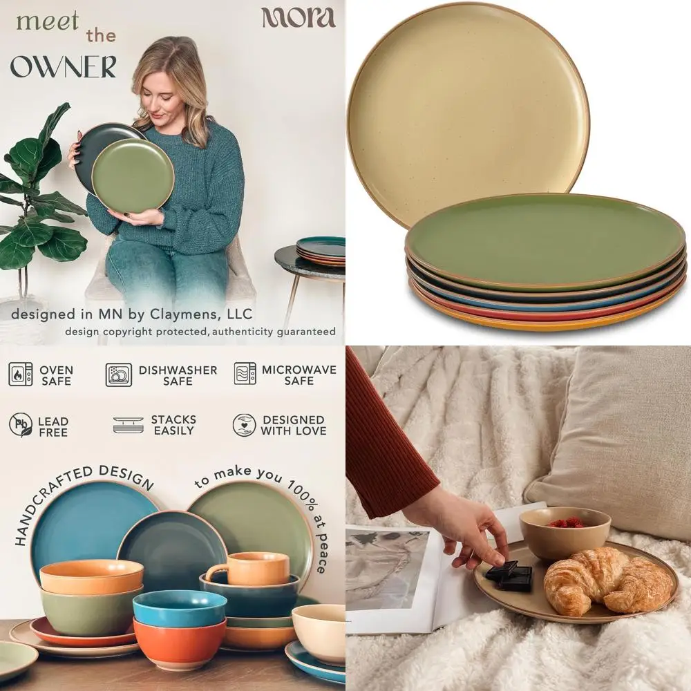 

Набор из 6 матовых обеденных тарелок 10 дюймов - современный деревенский дизайн, безопасно для микроволновой печи, духовки, посудомоечной машины