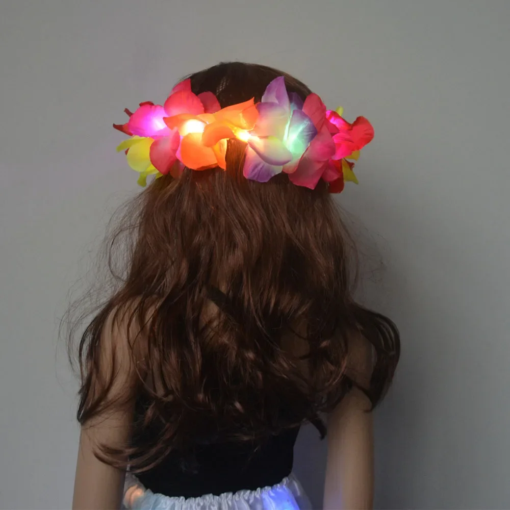 Women Girl LED Light Up Flower Wreath Headband Glow Hawaii Hula Luau Garland  Neon Party Crown  Birthday Gift Wedding Festival
