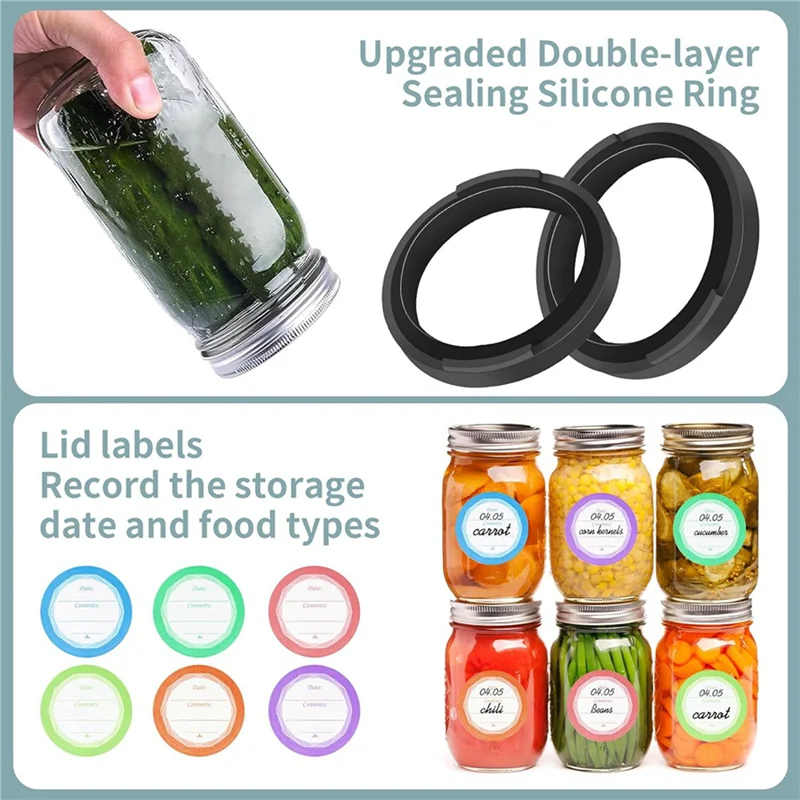 【FAVORITE!】2X Seladora a vácuo, boca larga e kit de máquina de tampa de conservas de boca regular para armazenamento de alimentos preto