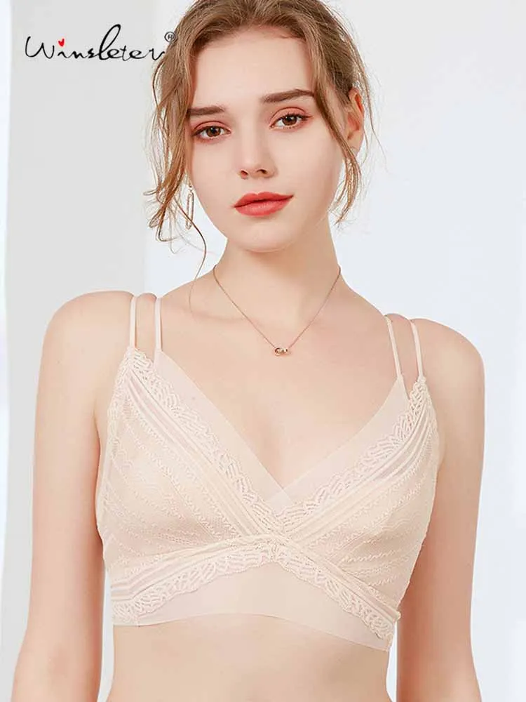 

Сексуальный бюстгальтер из 100% натурального шелка с подкладкой Winsleter, женское кружево без косточек, французское дышащее нижнее белье с треугольными чашками, лето 202, P57602CC