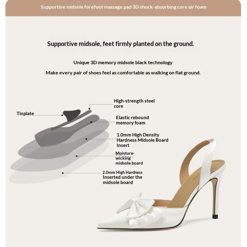 Summer new pointed white silk bow thin heels wedding shoes banquet dress large size small size widened high heels women's sandal - view 6