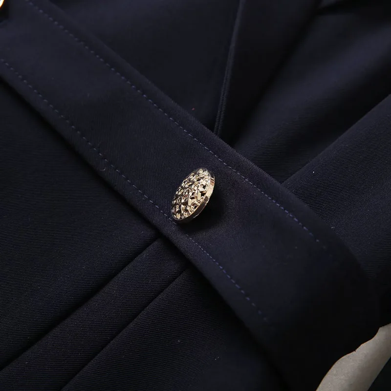 Vestidos de trabajo OL de manga larga elegantes de alta calidad para mujer vestido plisado de retazos de princesa Kate azul marino