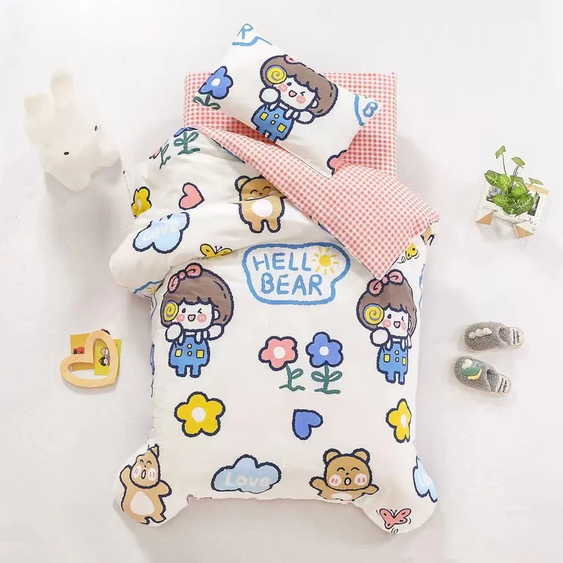 high quality 100% cotton cartoon pattern anti-static soft spring autumn quilt mattress pillow 6-piece bedding set for baby