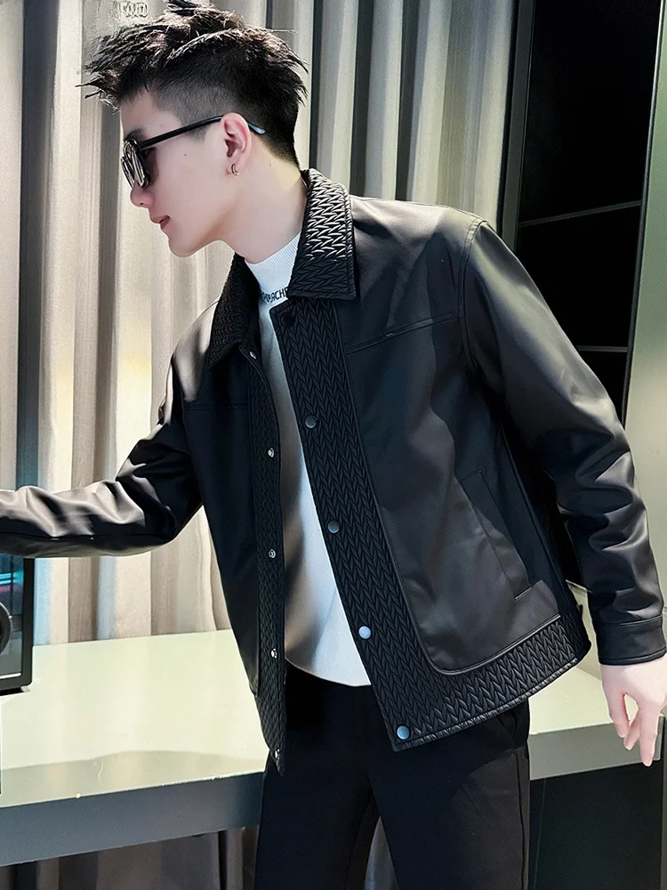 

Мужская кожаная куртка, повседневная куртка с воротником-стойкой, длинная све, модная осенне-зимняя верхняя одежда, молодежная ветрозащитная куртка-стойка