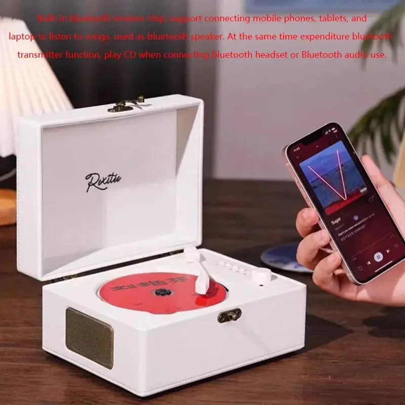 

Bluetooth 5.0 Built-In Speaker Usb Lossless Player Portable Rechargeable Cd Music Player Vintage Leather Cd Player Two-Way