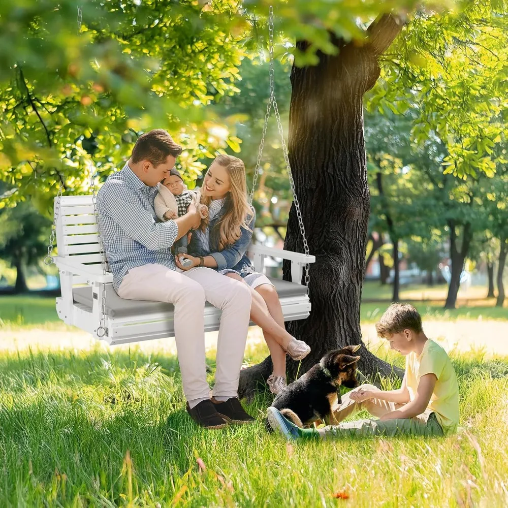 أرجوحة الشرفة الخشبية شديدة التحمل بوزن 880 رطلًا مع وسائد ومقعد معلق قابل للتعديل للفناء الخارجي