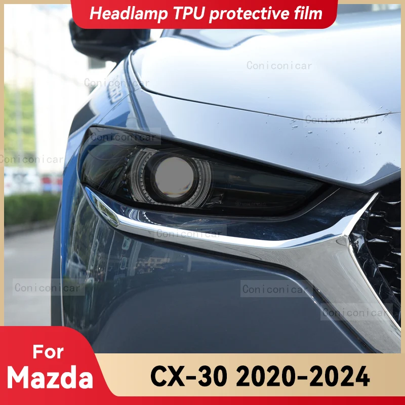 For MAZDA CX-30 2020-2024 Car Headlight Smoked Black TPU Protective Film Front Light Tint Change Color Sticker Accessories