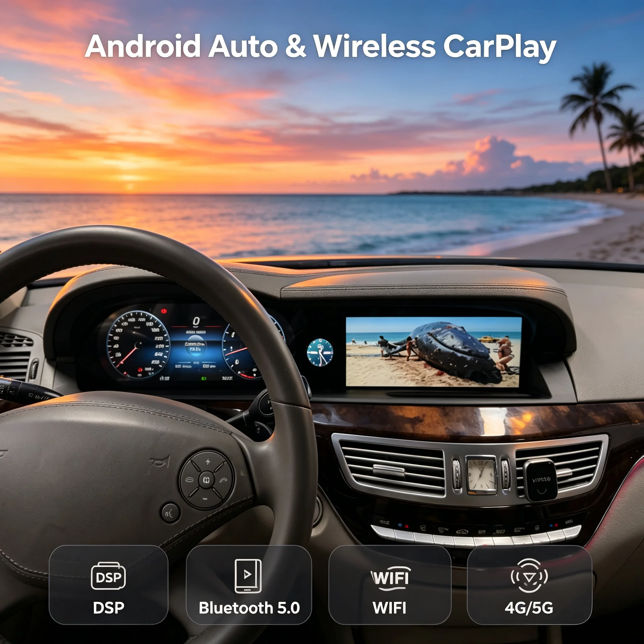 3‑in‑1 LCD Dual Screen Multimedia Player Wireless CarPlay Android Auto For Benz S Class W221 S250 2006‑2013 GPS Car Radio GPS Na