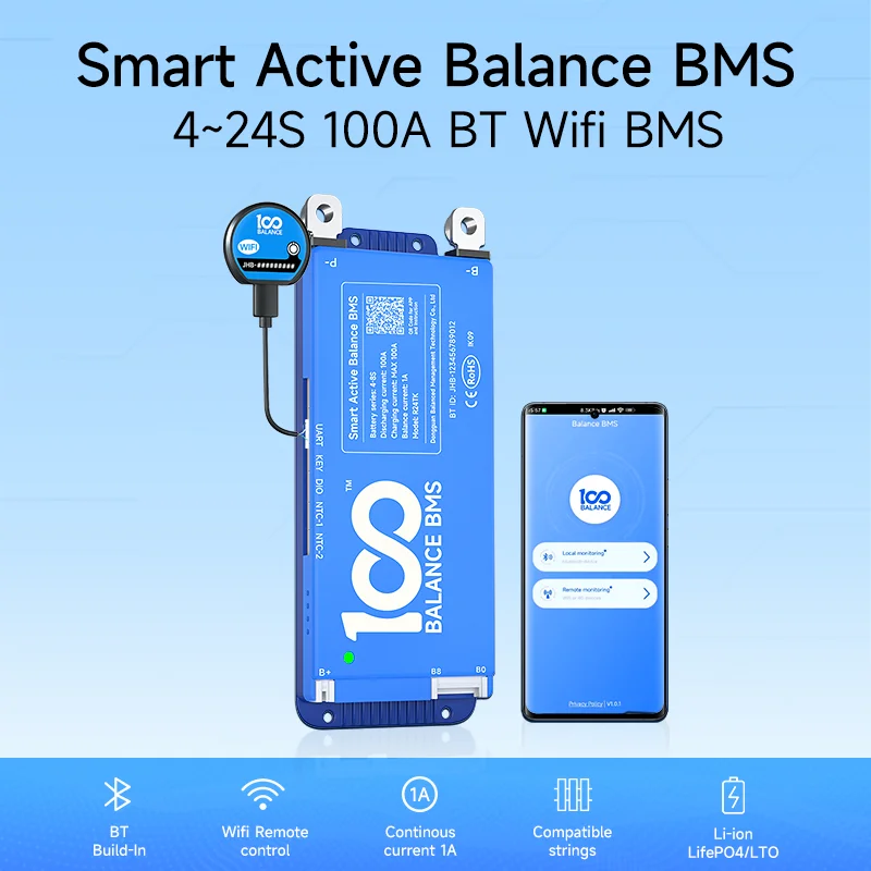 Daly bms Smart BMS 4s lifepo4 bluetooth Wifi bms 8S 24S 40A 60A 80A  JK active balance bms 16s 48v lifepo4 bms jk Lifepo4 100A