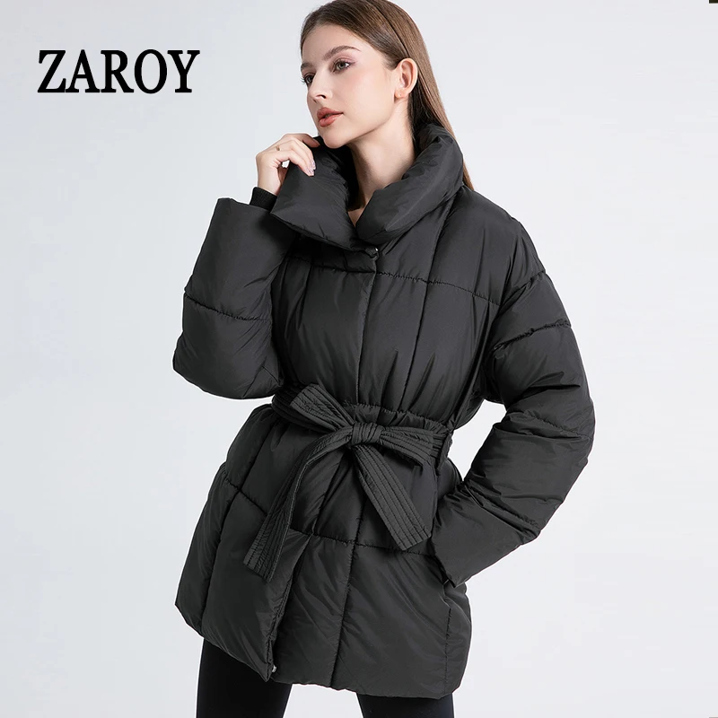 

ZAROY однотонный пуховик женский зимний лацкан толстые теплые парки с поясом хлопковая подкладка зимнее пальто верхняя одежда пальто