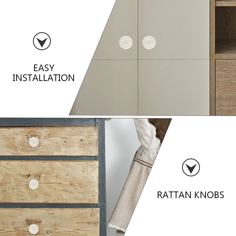 

6pcs Rattan Wooden Drawer Bohemian Cabinet Vintage Style Dresser Pulls Closet Door Knobs Wood Rattan Handles Cupboard Pulls For