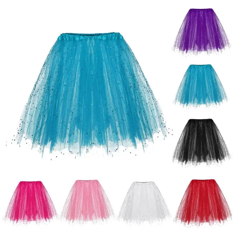 Damen Tüll Rock 3 geschichteten Karneval Rock Brautjungfer Petticoat Tutu Party Tutu Kostüm mit Pailletten Tüll Rock für Party