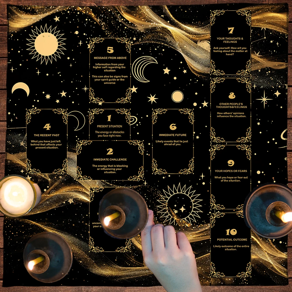 Celtic Cross Starry Sky Tarot Card Tablecloth For Divination Altar Cloth Golden Sun Moon Tarot Mat Witchcraft Astrology Decor