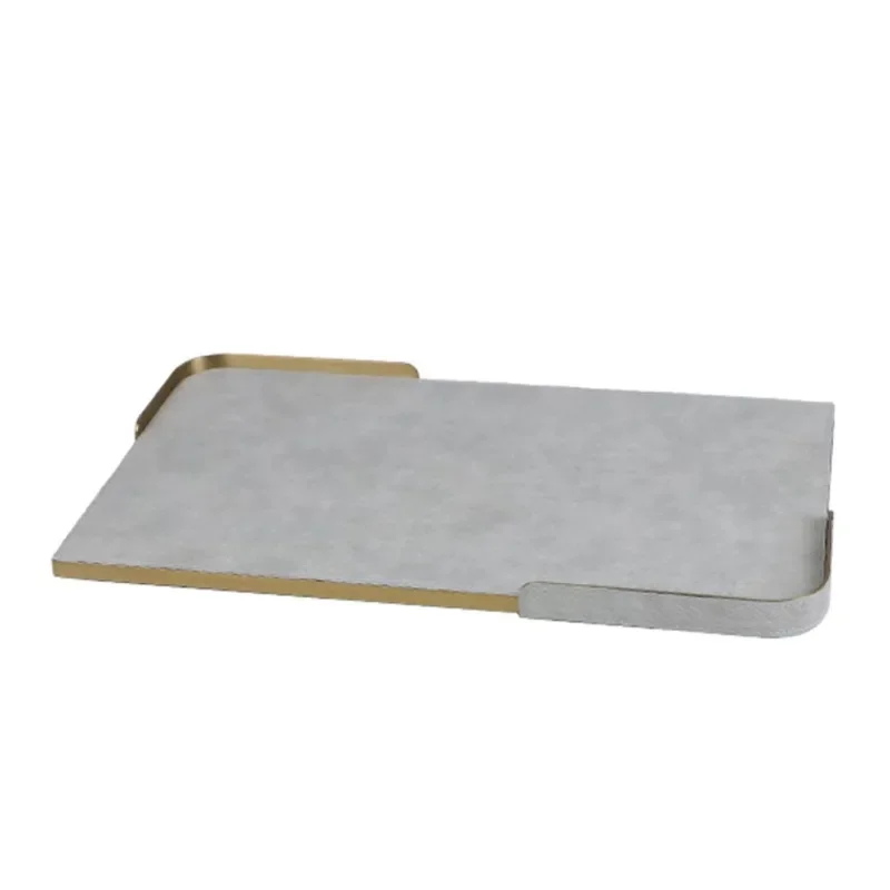 

Textured leather metal edge decorative storage tray model room living room desktop ornament