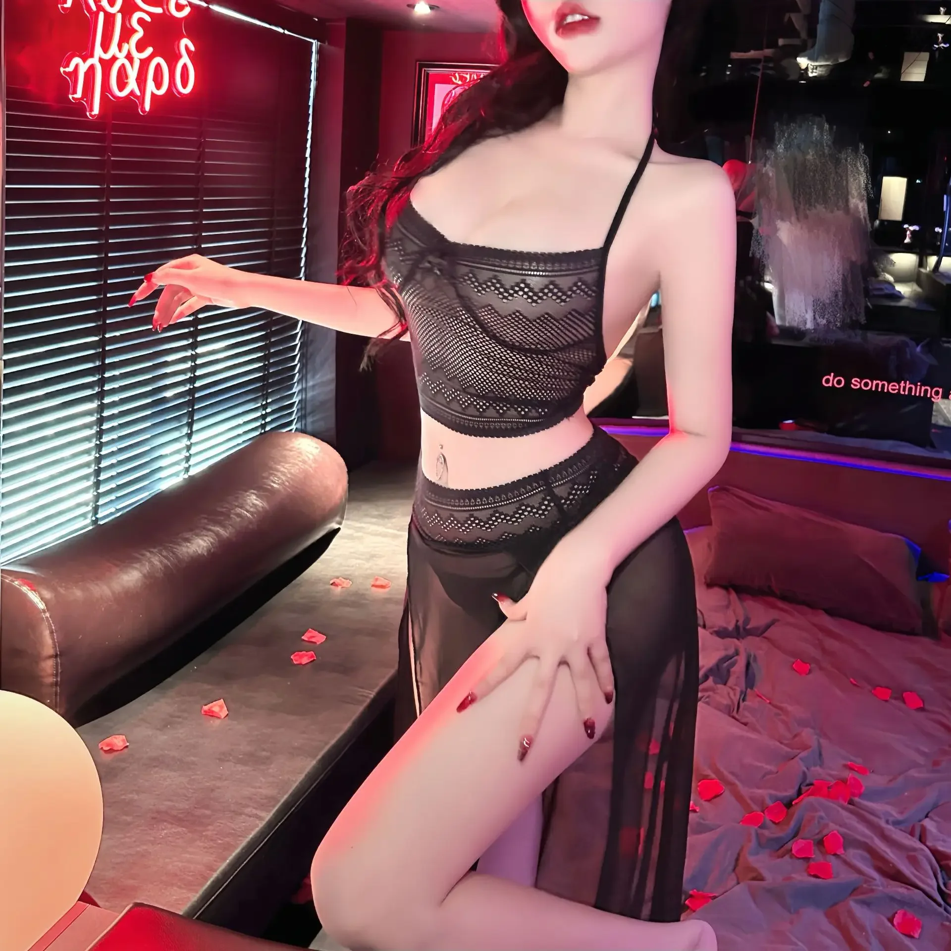 بيبي دول مخطط الدانتيل شبكة رقيقة عميق الخامس الظهر قطعتين مجموعة ملابس داخلية مثيرة ملابس داخلية مثيرة الملابس الداخلية xxx متجر الجنس مثير مجموعة الجنس الزي