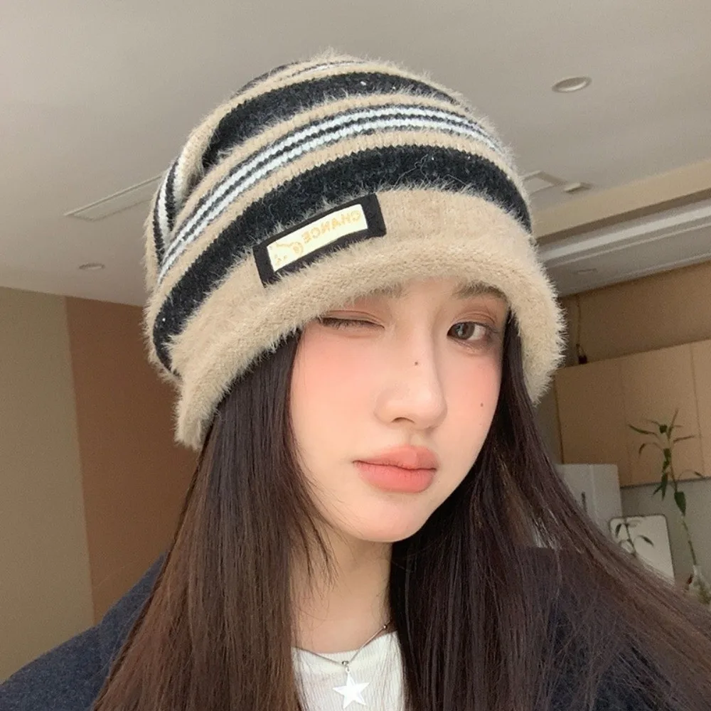 Polyester Fleece Slouchy Beanie Hat Large Head Circumference Windproof Knitted Beanie Hat 58cm to 60cm Stretchy
