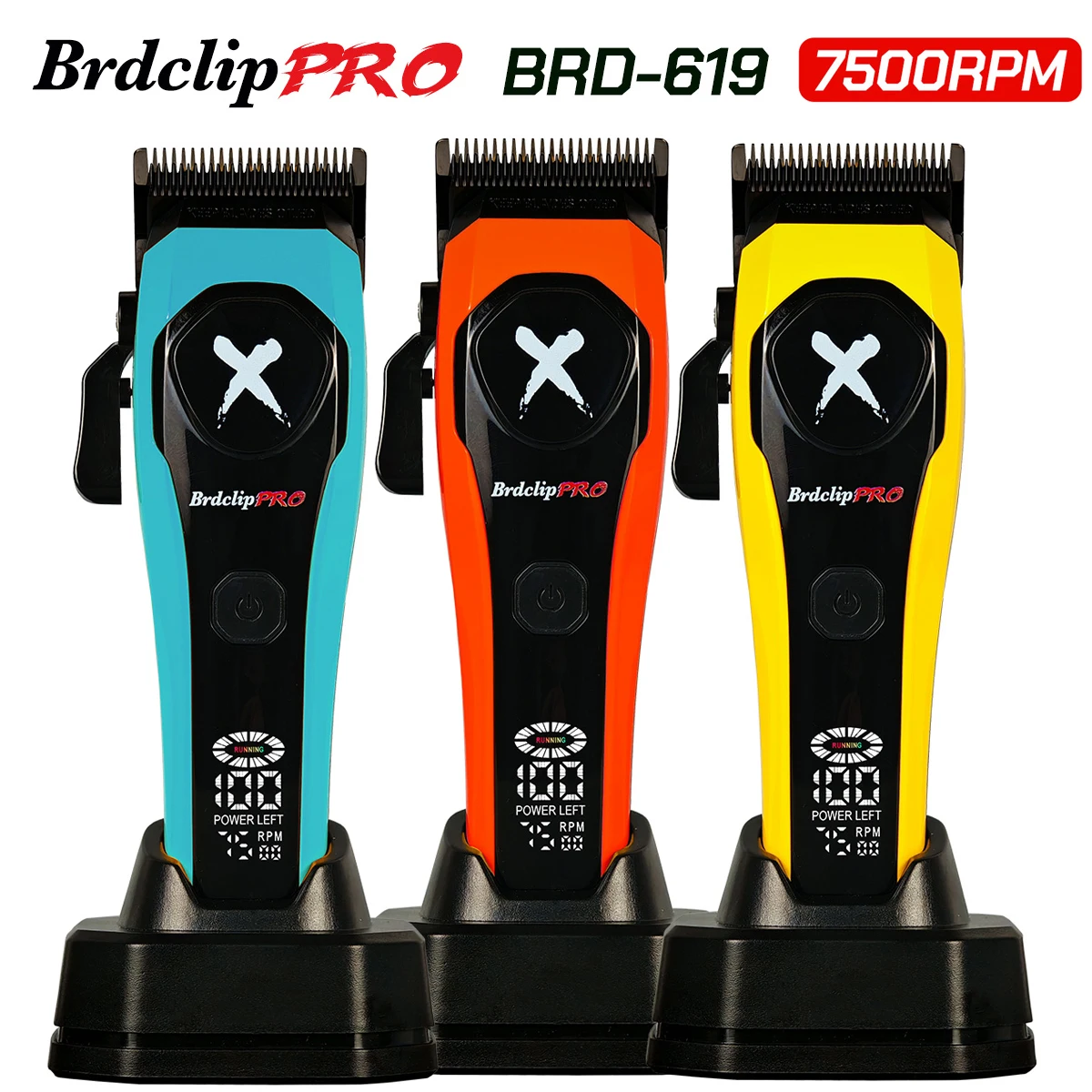 المهنية BRDCLIP 619 مقص الشعر 7500 دورة في الدقيقة الدقة الصلب شفرات حادة الزاوية شاشة الكريستال السائل قاعدة شحن آلة قطع الشعر