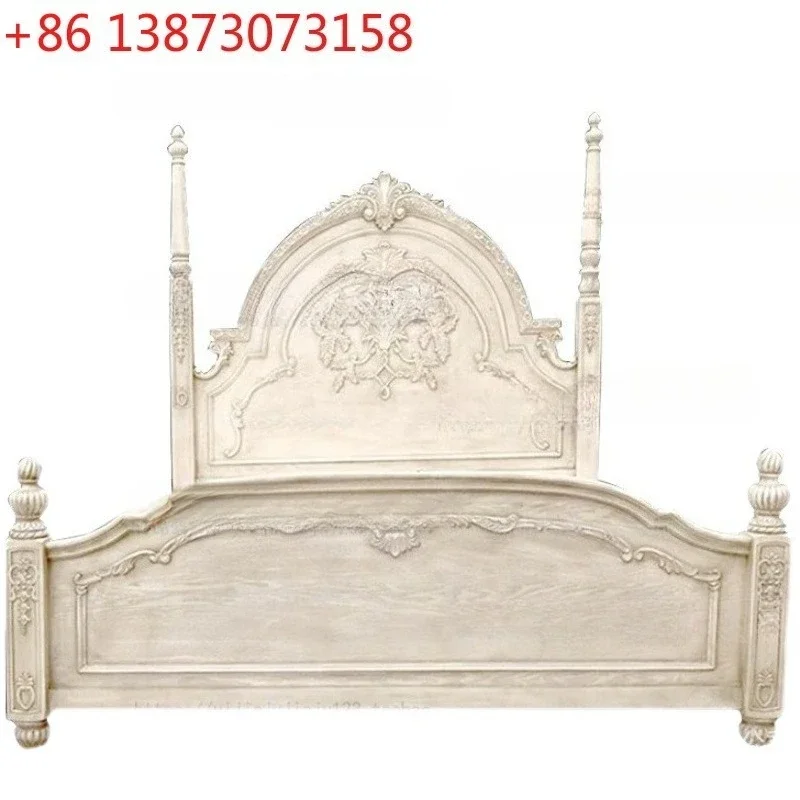 French style retro old carved high column 1.8 meters master bedroom bed ivory white American antique 1.5 meters princess