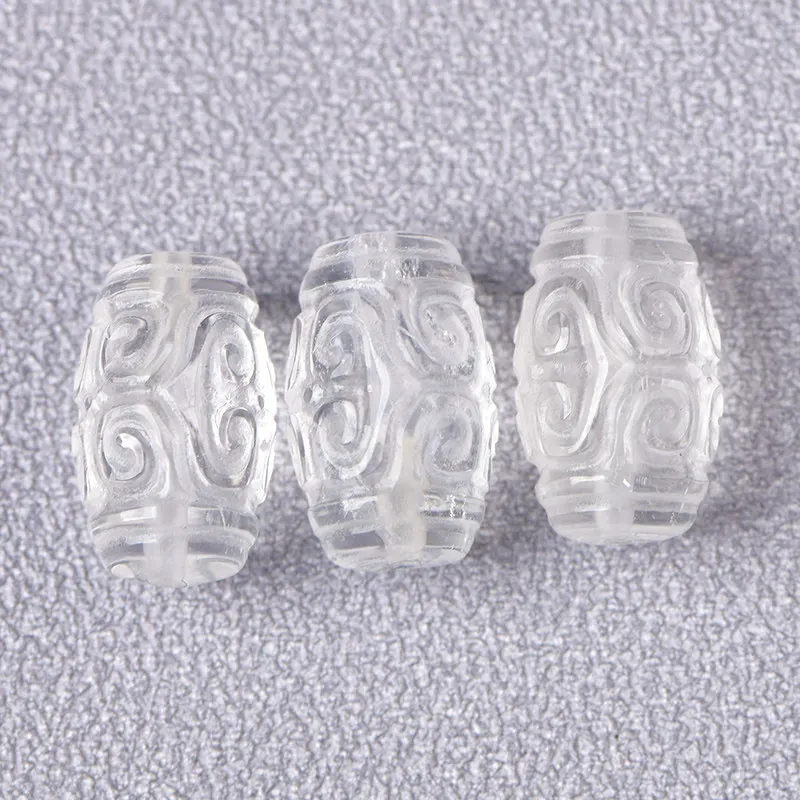 Natural White Crystal Palindrome Beads Through Hole DIY Carving Accessories Semi-Finished Beads Loose Beads