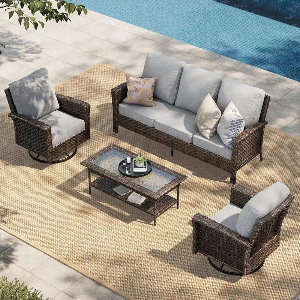 

High Back Swivel Patio Furniture Set with Comfortable Wicker Sofa and 5.5 Waterproof Cushions