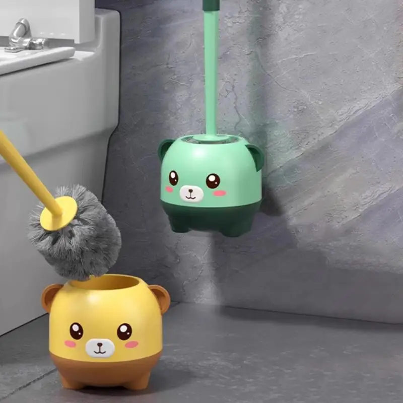 Toilet Bowl Brush And Holder Cute Bear Design Small Toilet Brush Holder Set Flexible Toilet Brushes Toilet Bowl Cleaners Brush