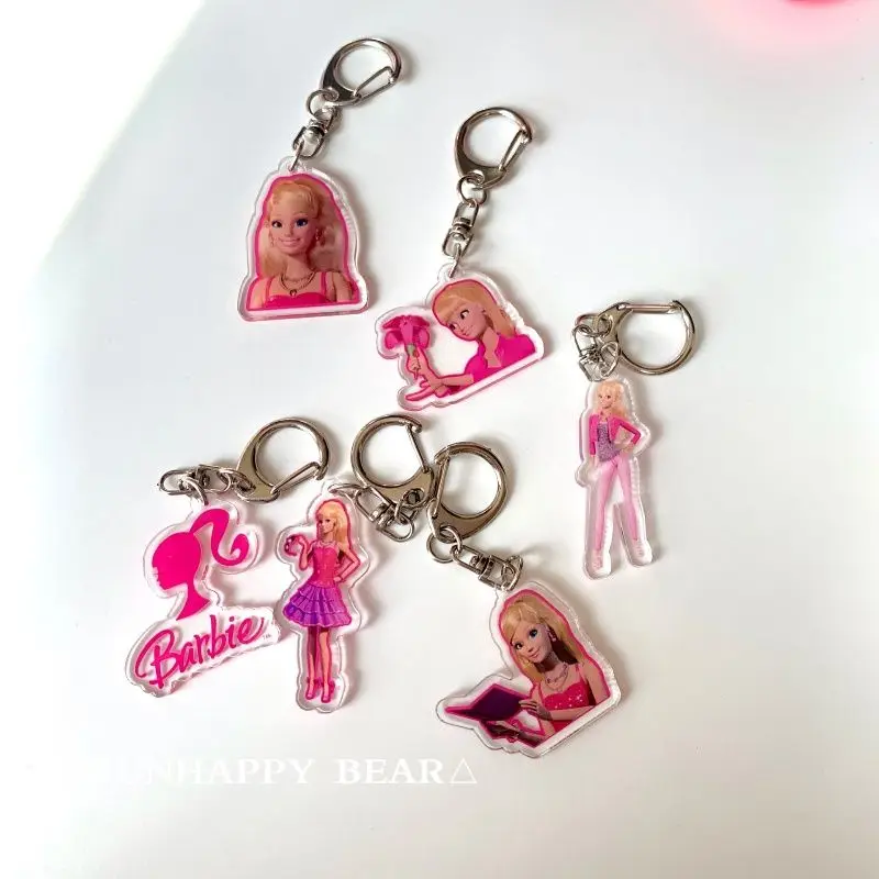 Barbie Kawaii Retro Keychain Anime Fashion Doll Acrylic Key Chain Girls Cartoon Bag Pendant Keyring Jewelry Accessories Gift Toy