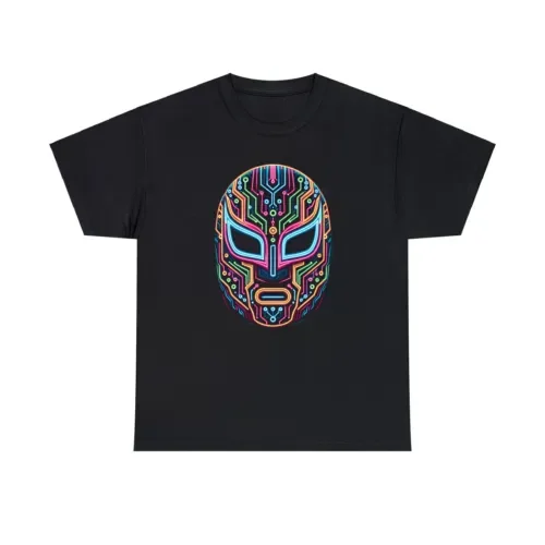 Cyber Electrifying Lucha Libre Wrestler Mask Cyborg Tech T-shirts For Men Clothing Women Short Sleeve Tees