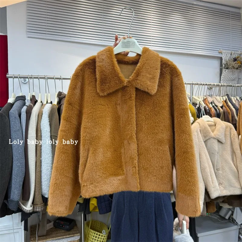 Frauen Herbst Winter Faux Nerz Haar Koreanischen Stil Longs Leeve Einreiher Jacke Dame Streetwear Flauschigen Faux Pelz Outwear