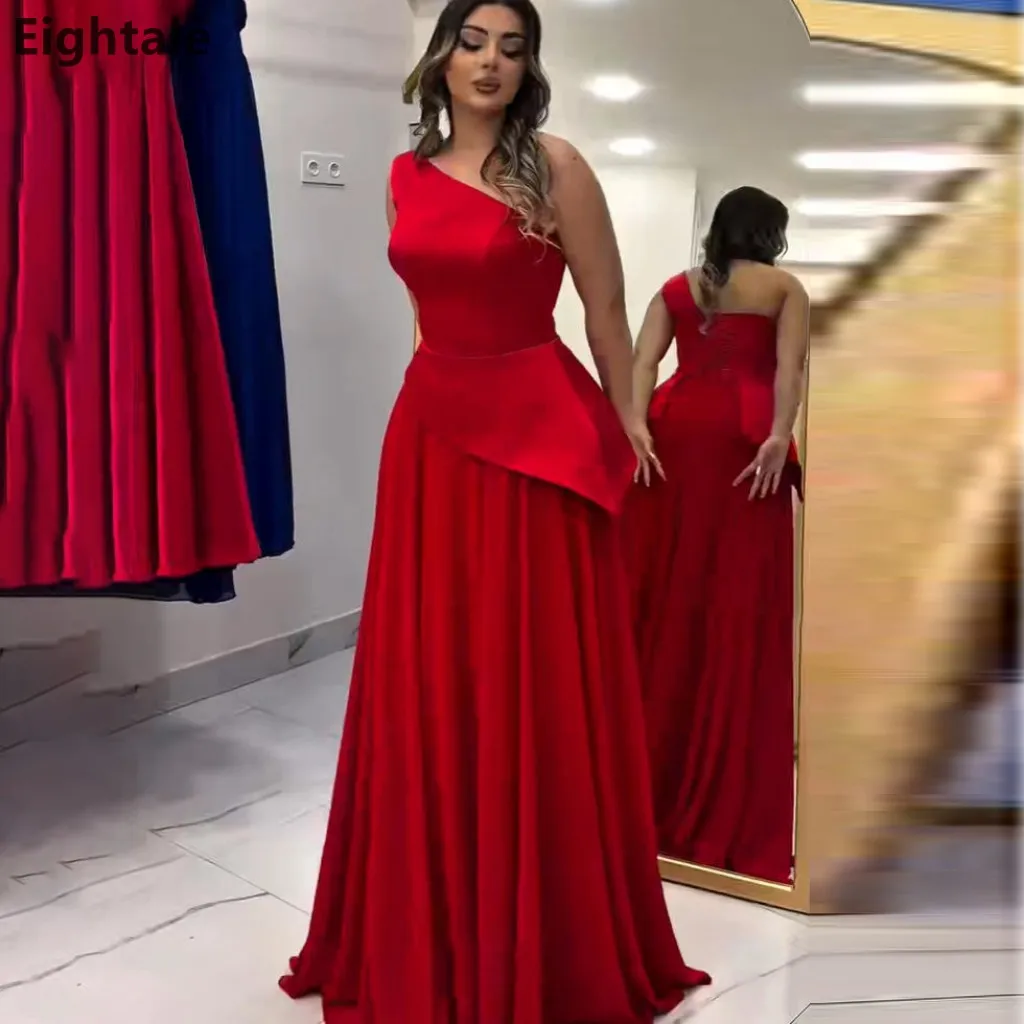 

Eightale 2025 Red Satin A Line Strapless Maxi Evening Dress Prom Dress Women Dubai Formal Party Gown Customized