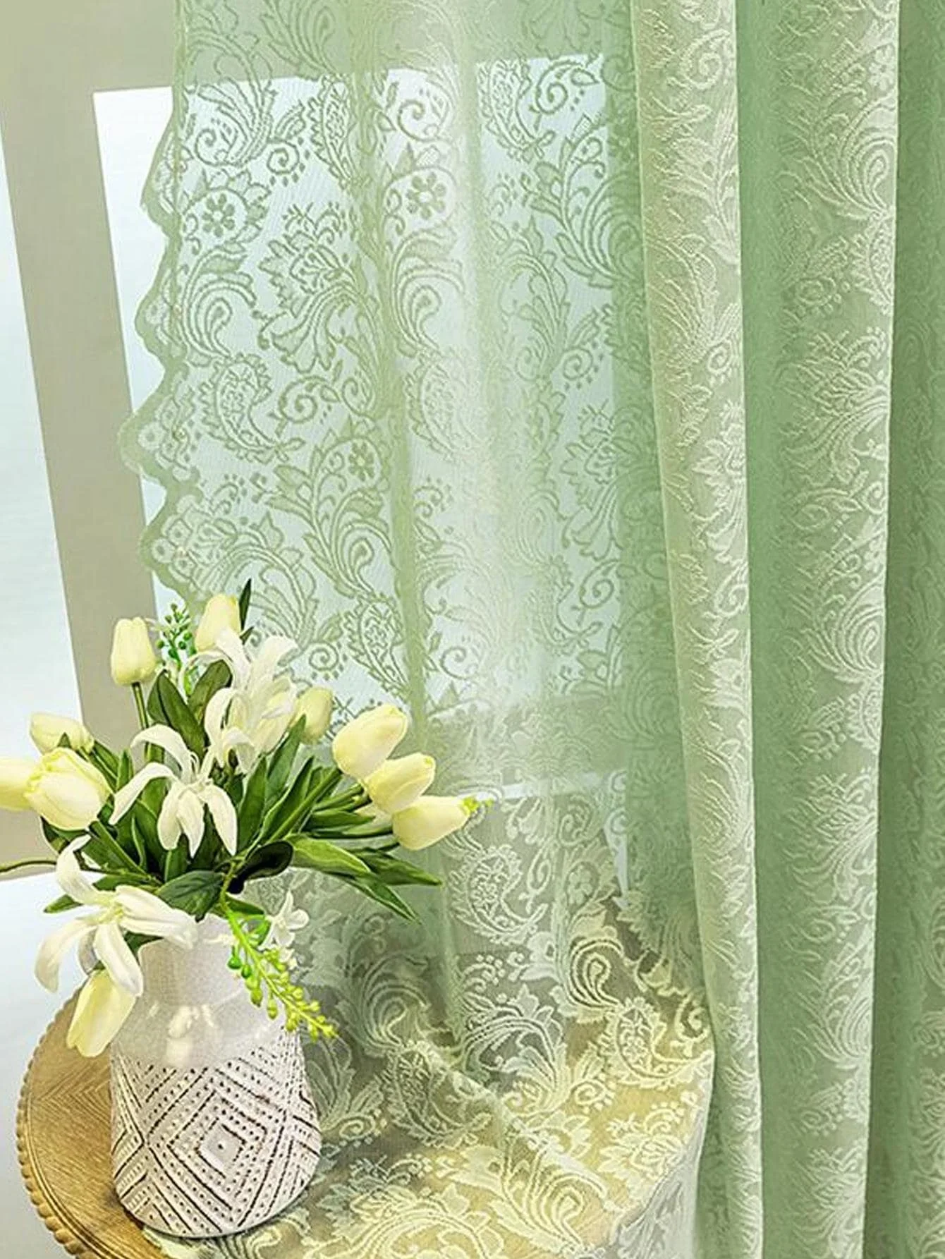 1 قطعة الفرنسية الرجعية الراقية التقسيم الستار الأخضر الصغيرة عبق الديكور مماثلة غرفة المعيشة غرفة نوم الستار الشاش الستار