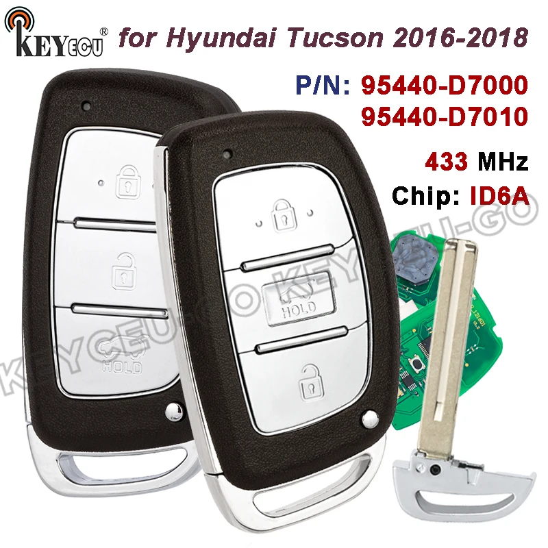 

KEYECU 433 МГц, чип ID47, артикул: 95440-D7000, 95440-D7010 для Hyundai Tucson 2016, 2017, 2018, умный бесключевой автомобильный ключ-брелок