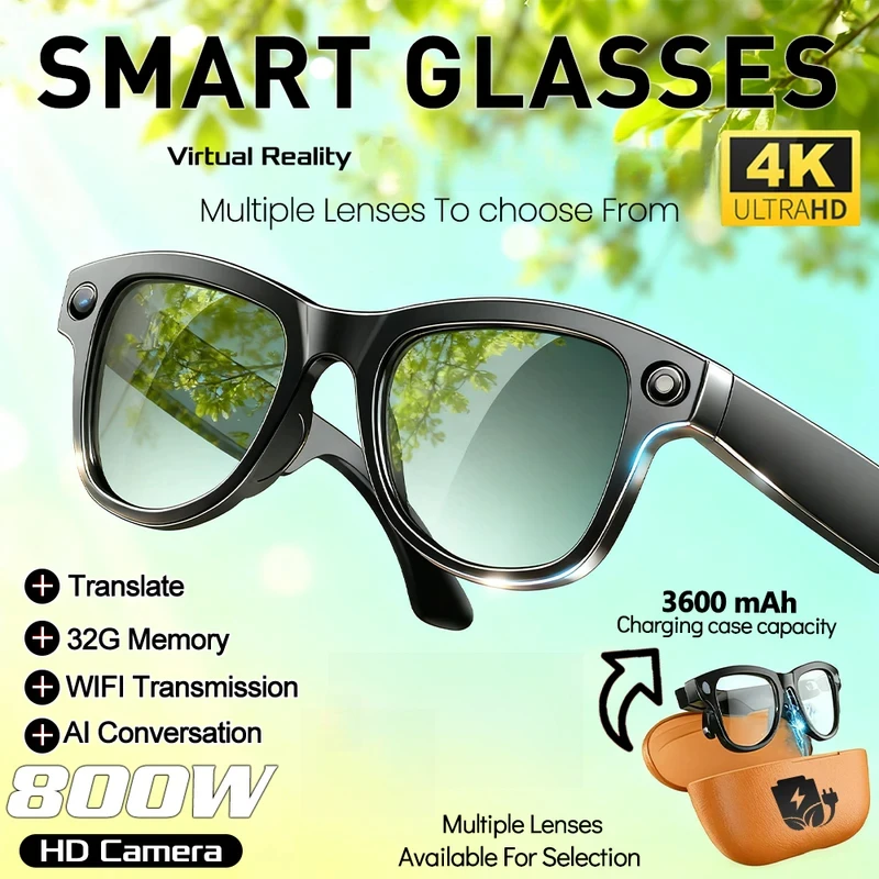 

Smart Glasses with Camera Video Recording AI Photo Recognition Bluetooth Call Voice Translation Sunglasses Men Women
