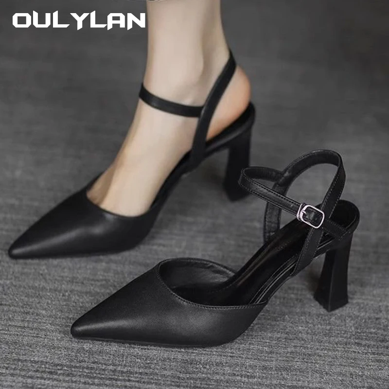

Oulylan модные женские босоножки Baotou на высоком каблуке с острым носком, черные сандалии маленького размера на одинарной обуви