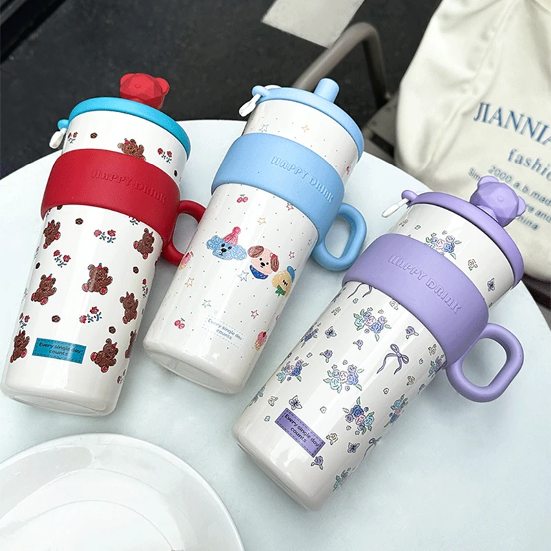 زجاجة مياه معزولة من الفولاذ المقاوم للصدأ 304 بسعة كبيرة مع شفاطة بتصميم لطيف مضاد للسقوط كوب حراري عالي الجمالي