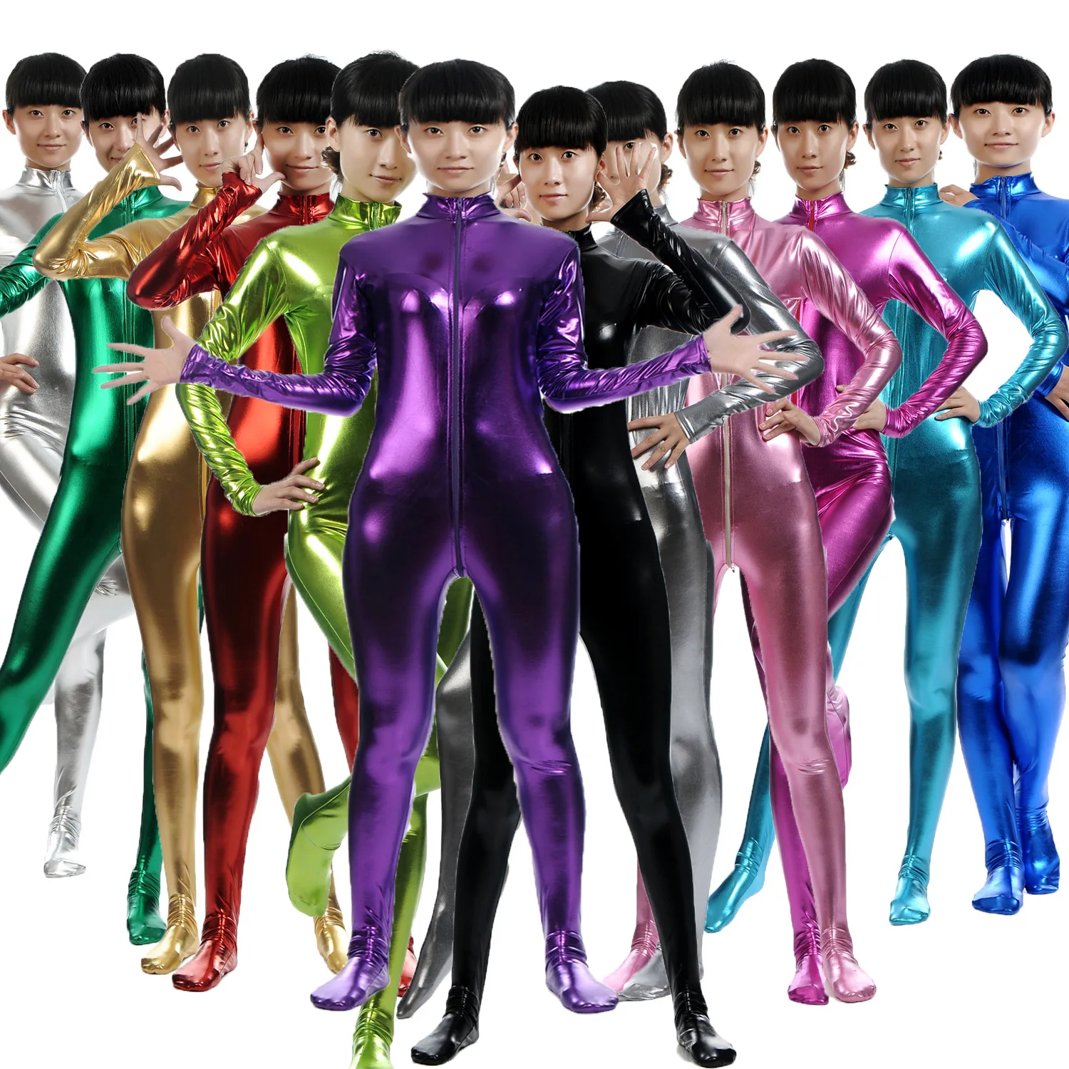 

Женский облегающий цельный костюм больших размеров с клеевой краской, сценический костюм, костюм золотого, серебряного цвета, имитация кожаного комбинезона